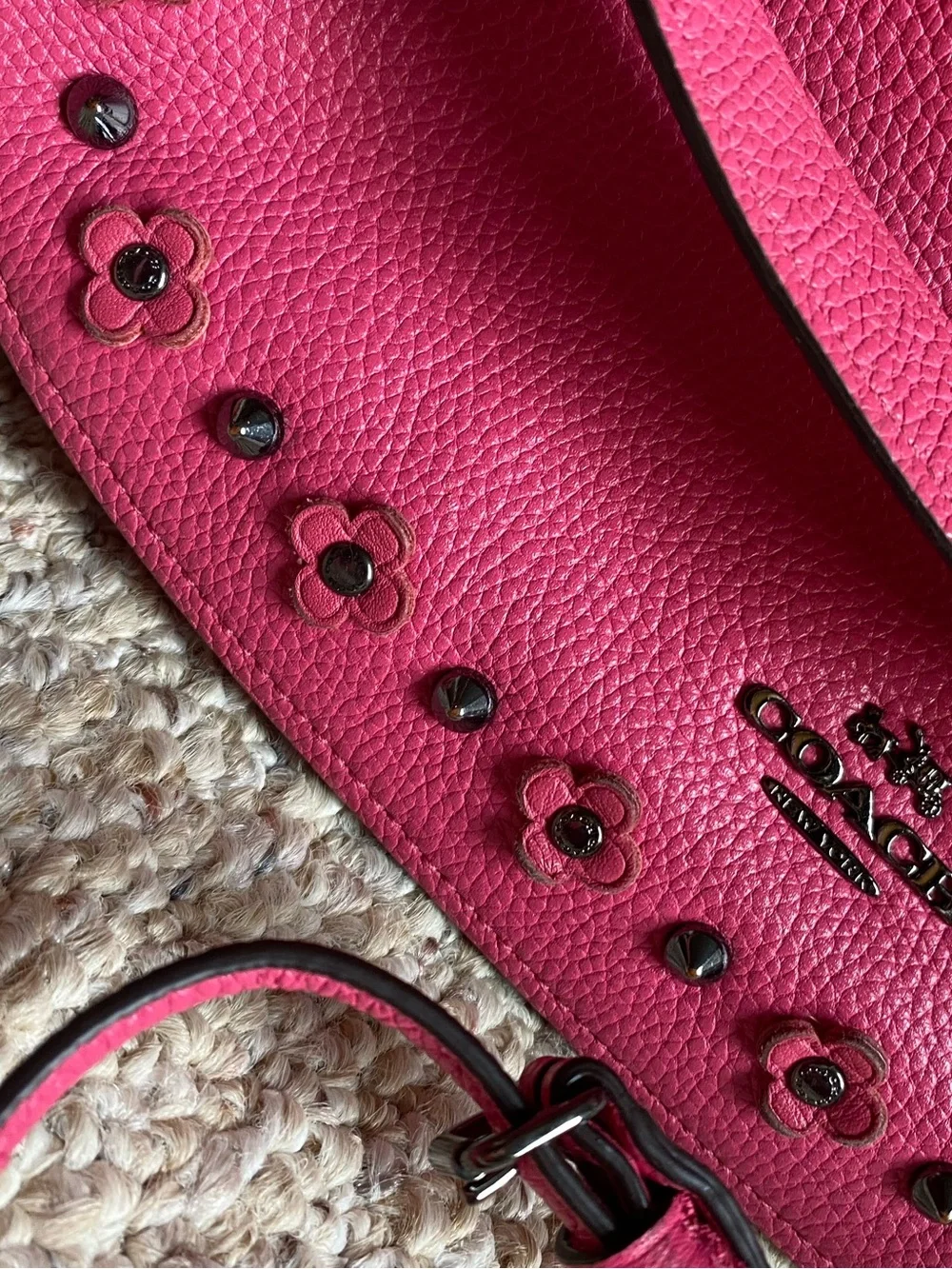 Coach Pink Leather Flower-Stud Crossbody Bag - Picture 4 of 14